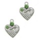 Metalen bedel Hartje handjes met strass  - Antiek zilver green